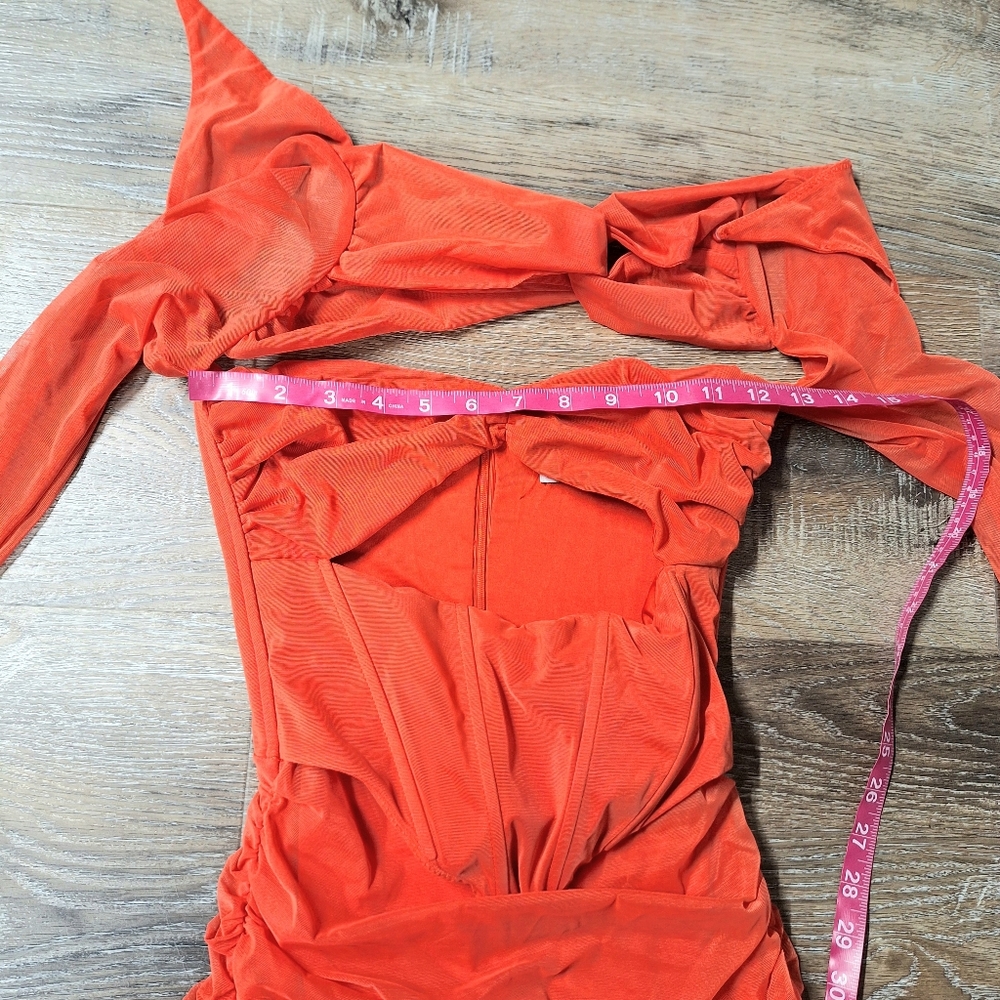 Oh Polly Nirvana  Red Cut-Out Ruched Corset Mini Dress, Size 4 - Picture 13 of 16